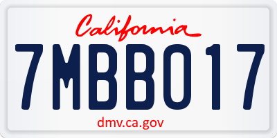 CA license plate 7MBB017