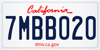 CA license plate 7MBB020