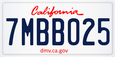 CA license plate 7MBB025