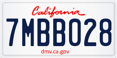 CA license plate 7MBB028
