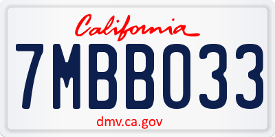 CA license plate 7MBB033