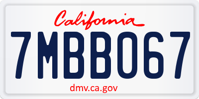 CA license plate 7MBB067