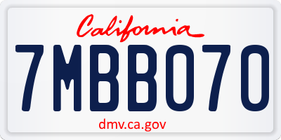 CA license plate 7MBB070