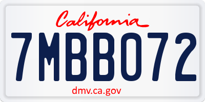 CA license plate 7MBB072