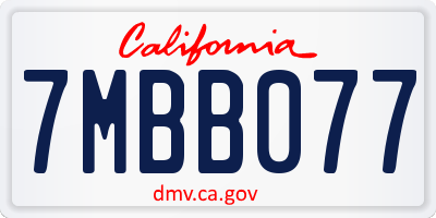 CA license plate 7MBB077