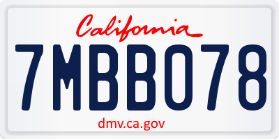 CA license plate 7MBB078