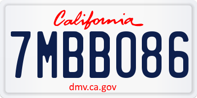 CA license plate 7MBB086