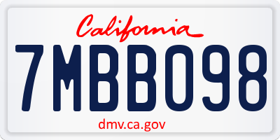 CA license plate 7MBB098