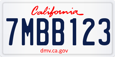 CA license plate 7MBB123
