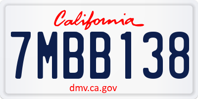 CA license plate 7MBB138