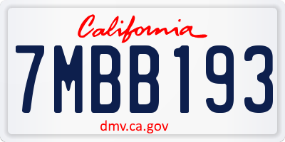 CA license plate 7MBB193