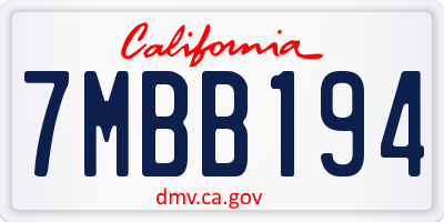 CA license plate 7MBB194