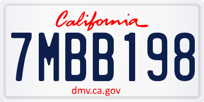 CA license plate 7MBB198