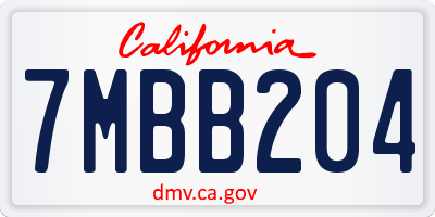 CA license plate 7MBB204