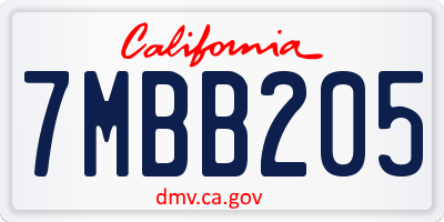 CA license plate 7MBB205
