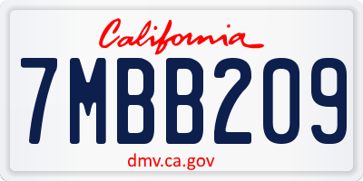 CA license plate 7MBB209