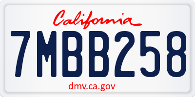 CA license plate 7MBB258