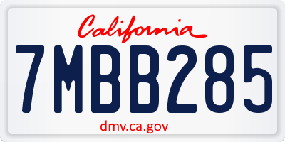 CA license plate 7MBB285