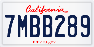 CA license plate 7MBB289