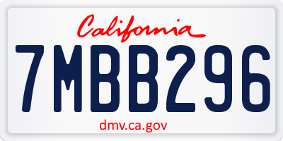 CA license plate 7MBB296