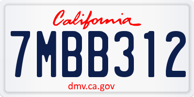 CA license plate 7MBB312
