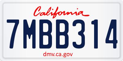 CA license plate 7MBB314