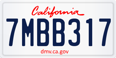 CA license plate 7MBB317