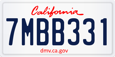 CA license plate 7MBB331
