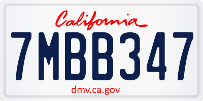 CA license plate 7MBB347