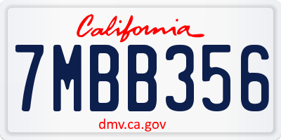 CA license plate 7MBB356