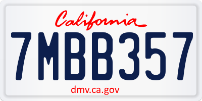 CA license plate 7MBB357