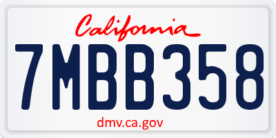 CA license plate 7MBB358