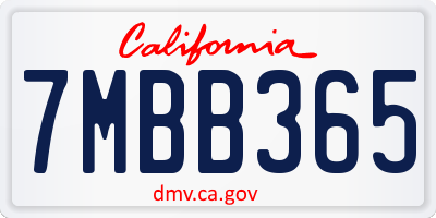 CA license plate 7MBB365