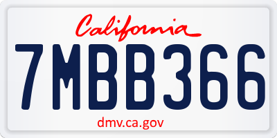 CA license plate 7MBB366