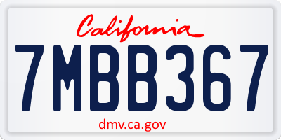 CA license plate 7MBB367