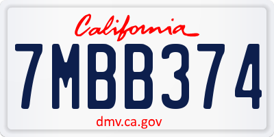 CA license plate 7MBB374