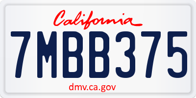CA license plate 7MBB375