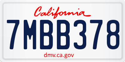 CA license plate 7MBB378