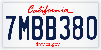 CA license plate 7MBB380