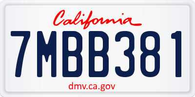 CA license plate 7MBB381