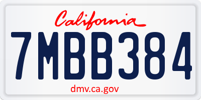CA license plate 7MBB384