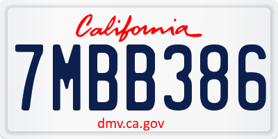 CA license plate 7MBB386