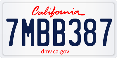 CA license plate 7MBB387