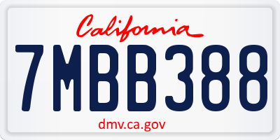 CA license plate 7MBB388