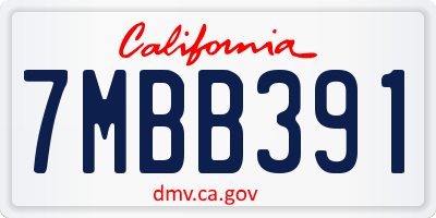 CA license plate 7MBB391