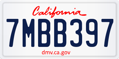 CA license plate 7MBB397