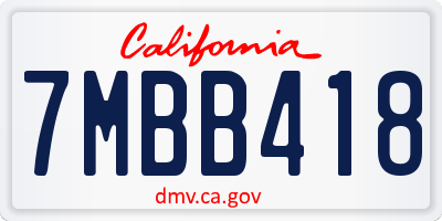 CA license plate 7MBB418