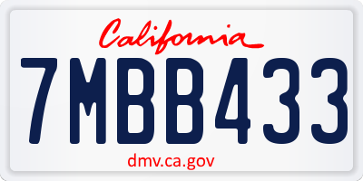 CA license plate 7MBB433