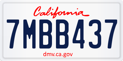 CA license plate 7MBB437