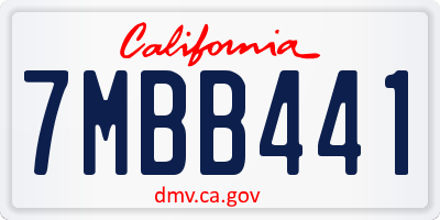CA license plate 7MBB441